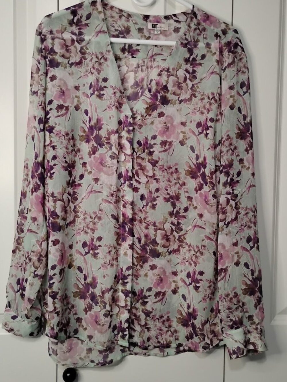KUT from the Kloth Women's Mint Purple Floral Long Sleeve Button Front Blouse XL